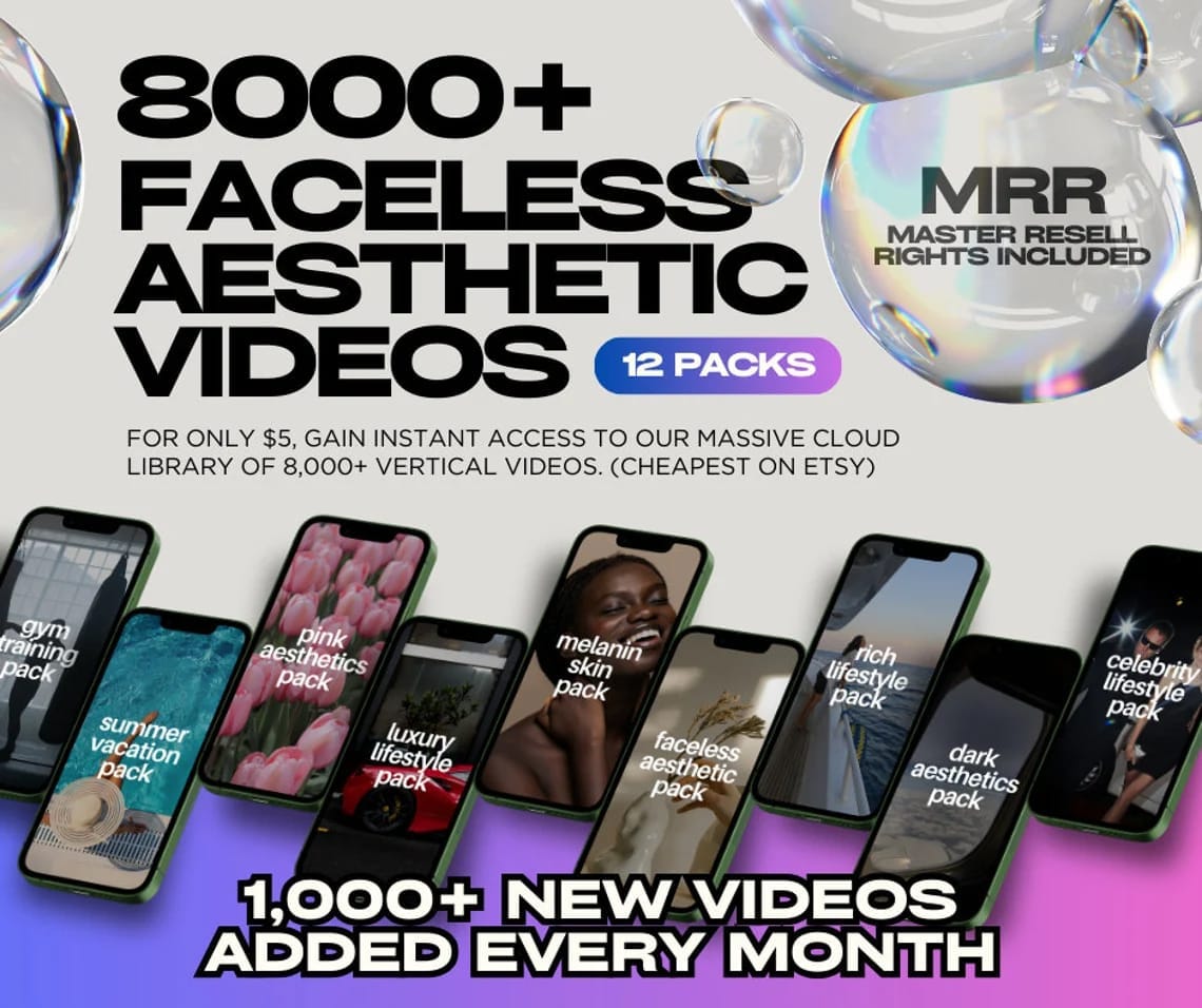 Aesthetic faceless Instagram Reels video pack with MRR and PLR rights for digital marketers