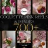Pink coquette aesthetic faceless Instagram reels and matching posts with Canva templates