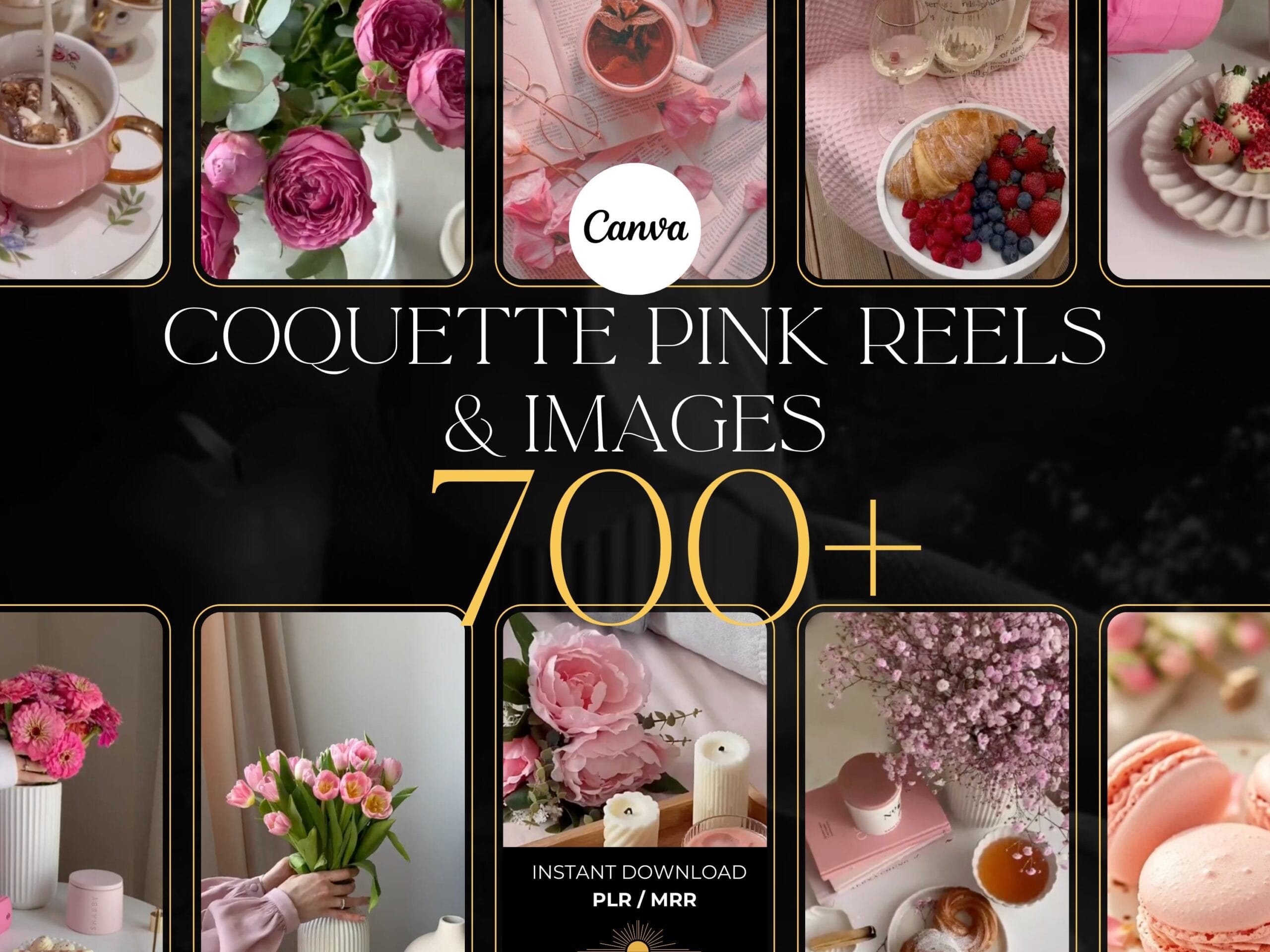 Pink coquette aesthetic faceless Instagram reels and matching posts with Canva templates