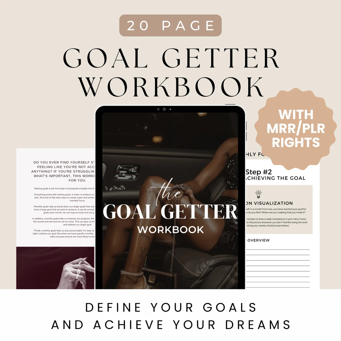 Goal Getter Workbook with PLR and MRR rights Editable Canva workbook for goal setting Customizable PLR workbook for productivity Digital marketing workbook with resell rights