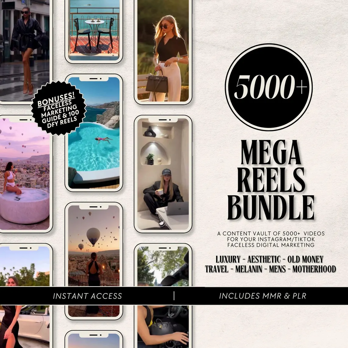 Luxury women faceless reels for social media high-resolution faceless reels bundle digital marketing reels package PLR faceless content for Instagram and TikTok